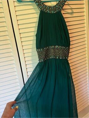 Emerald Beaded Halter Evening Dress